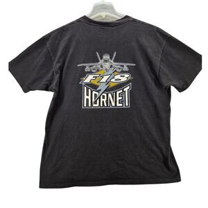 Vtg PowerDri by Oneita F18 Hornet Jet Military T Shirt Mens XLarge Black Fade